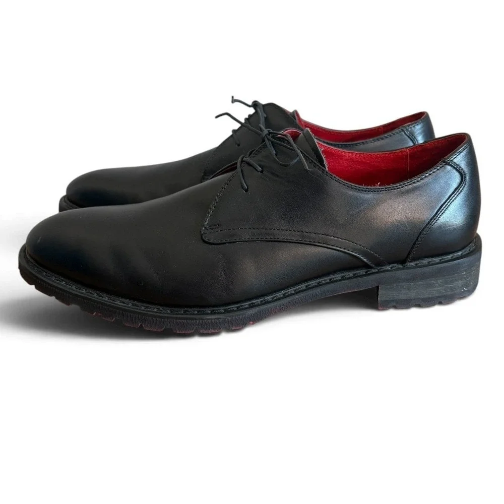 Robert Wayne Soho Mens Black Leather Red Lug Sole Derby Dress Shoes Size 10